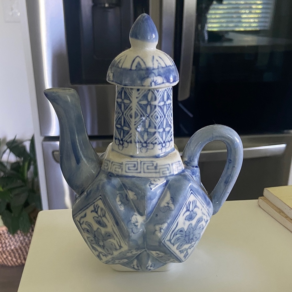 Blue and White Vintage Chinese Ceramic Teapot